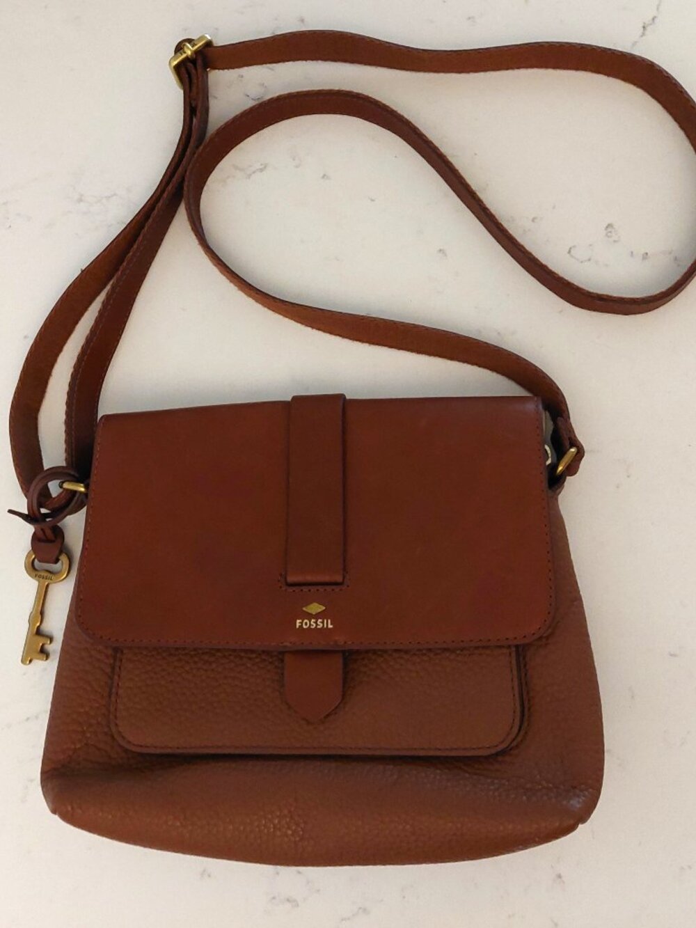 Fossil Kinley Brown Genuine Leather Crossbody Bag Purse Like-New!